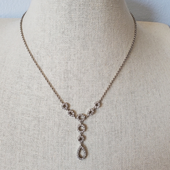 Sterling Silver Halo Cubic Zirconia CZ Y Drop Necklace - Picture 1 of 5